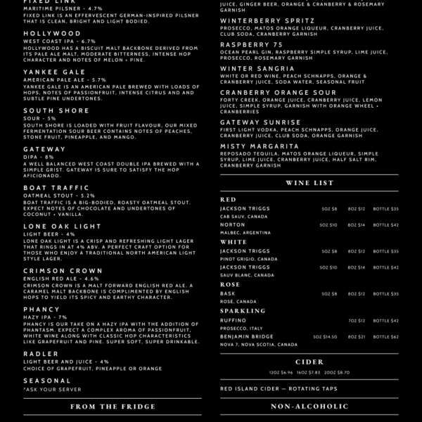 Taproom Drinks